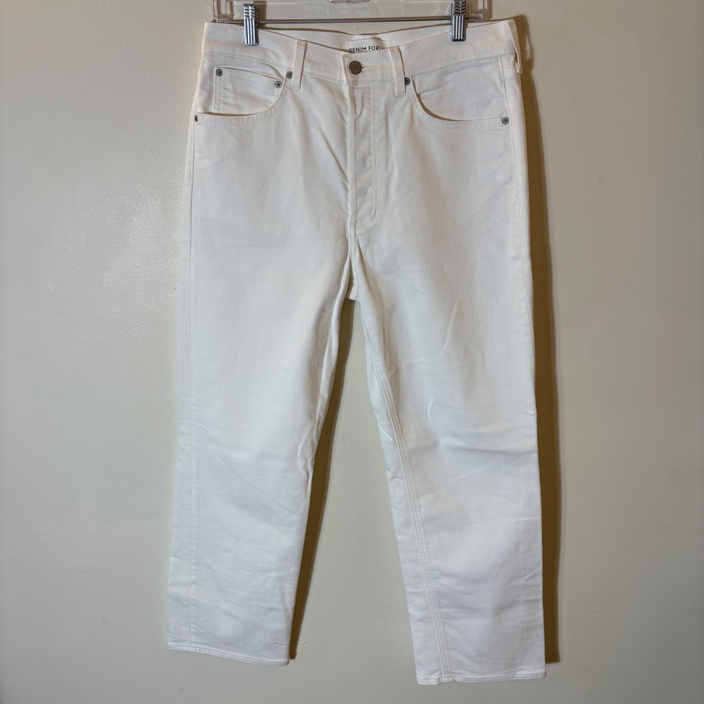 Denim Forum Arlo Hi-Rise Straight Jeans White Button Fly Size 30 81616
